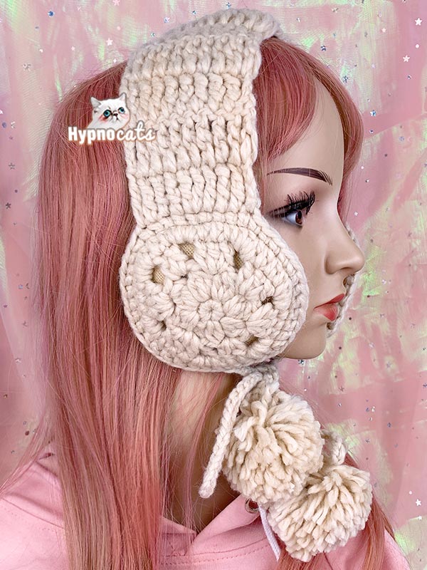Crochet Flower Ear Warmers Beige 1
