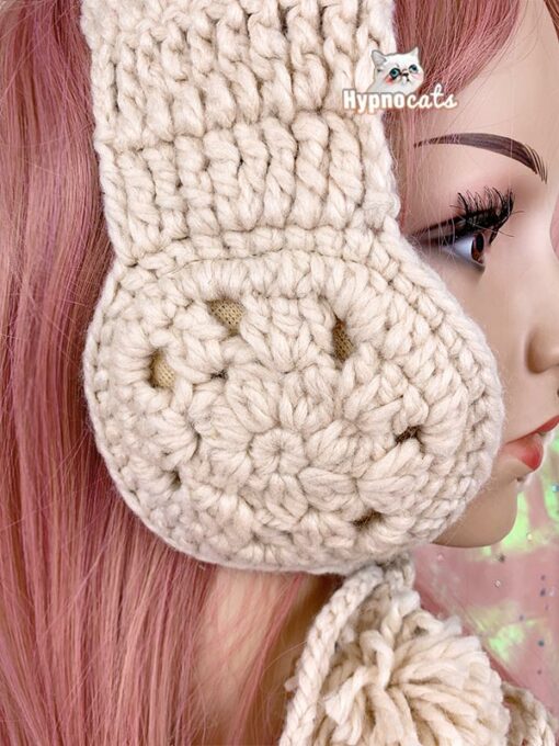 Crochet Flower Ear Warmers Beige 2