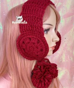 Crochet Flower Ear Warmers Red 1