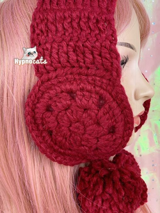 Crochet Flower Ear Warmers Red 2