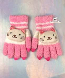 Cute Animal Fleece Gloves Cat Pink 1
