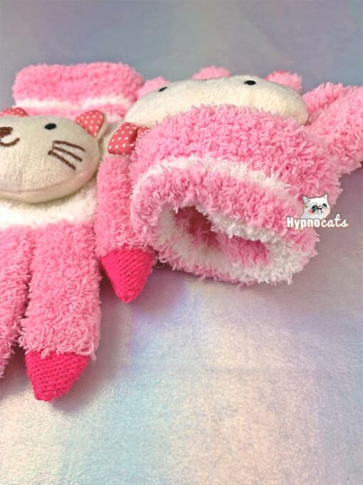 Cute Animal Fleece Gloves Cat Pink 3