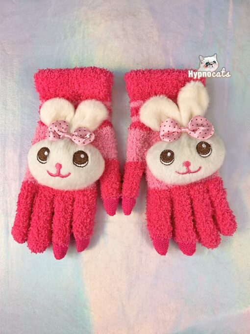 Cute Animal Fleece Gloves Rabbit Pink 1