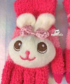 Cute Animal Fleece Gloves Rabbit Pink 2