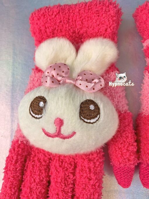 Cute Animal Fleece Gloves Rabbit Pink 2