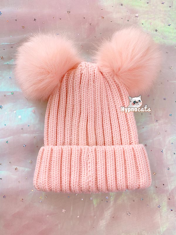Pom Pom Winter Hat Pink 1