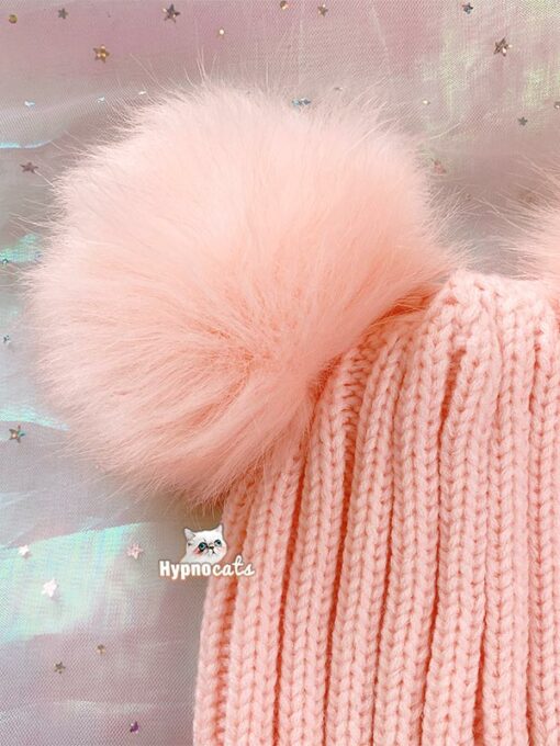 Pom Pom Winter Hat Pink 2