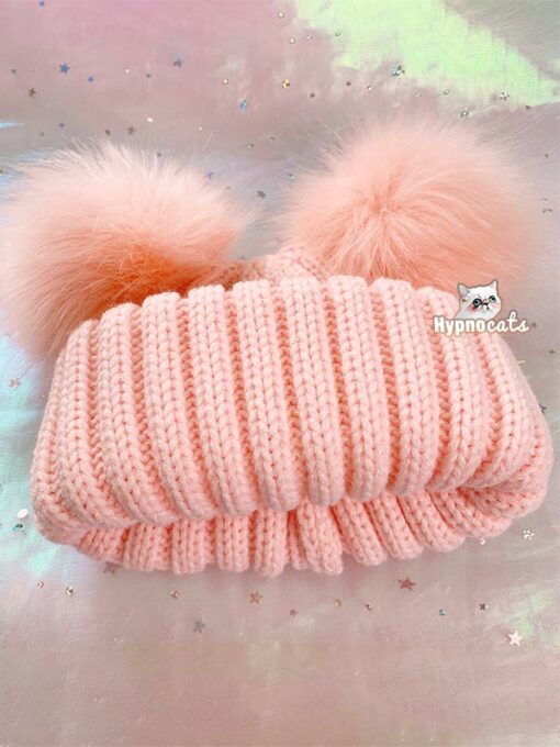 Pom Pom Winter Hat Pink 3