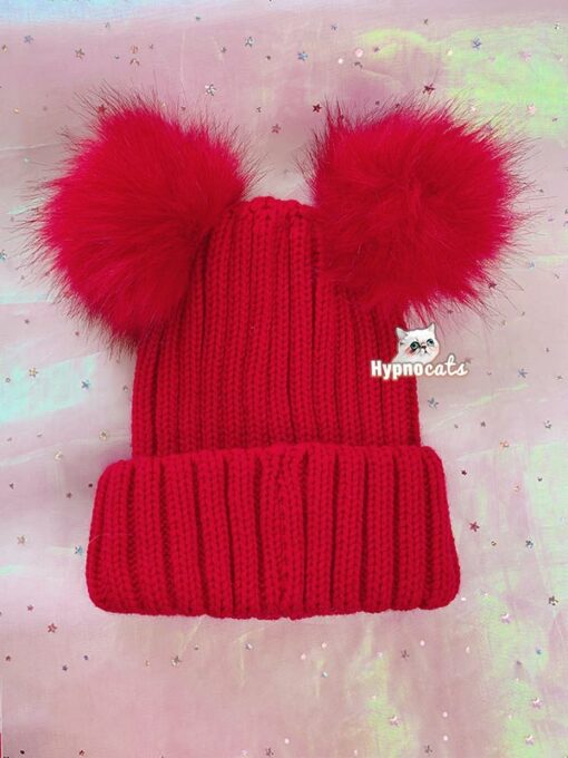 Pom Pom Winter Hat Red 1